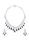 Shop_Nazaakat By Samara Singh_Blue Imitation Diamonds American Necklace And Earring Set _at_Aza_Fashions