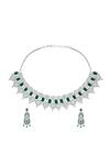 Shop_Nazaakat By Samara Singh_Green Imitation Diamonds Brass American Jewelry Set _at_Aza_Fashions