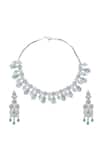 Shop_Samyukta Singhania_Aqua Brass Necklace And Earring Set _at_Aza_Fashions