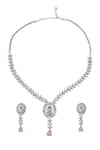 Shop_Nazaakat By Samara Singh_Pink American Diamond Necklace And Earring Set _at_Aza_Fashions