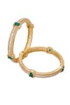 Shop_Nazaakat By Samara Singh_Gold Plated Diamonds, Stones And Green American Bangles _at_Aza_Fashions