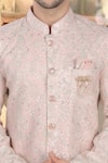 Arihant Rai Sinha_Pink Georgette, Polyester, Viscose Embroidery, Thread Sherwani And White Pant _Online_at_Aza_Fashions
