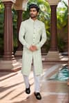 Buy_Arihant Rai Sinha_Green Georgette, Polyester, Viscose Embroidery, Sequins Thread And Sherwani Set _at_Aza_Fashions