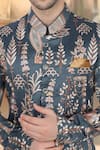 Arihant Rai Sinha_Blue Silk, Polyester, Viscose Sequins, Bluish Grey Thread Sherwani Set _Online_at_Aza_Fashions