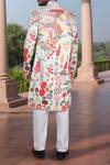Shop_Arihant Rai Sinha_White Silk, Polyester, Viscose Embroidery, Multi Color Thread Sherwani Set _at_Aza_Fashions