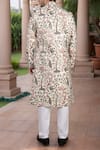 Shop_Arihant Rai Sinha_Cream Silk, Polyester, Viscose Embroidery, Multi Color Thread Work Sherwani Set _at_Aza_Fashions