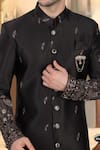 Arihant Rai Sinha_Black Silk, Polyester, Viscose Embroidery, Sequins Thread Sherwani Set _Online_at_Aza_Fashions