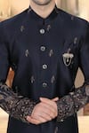 Arihant Rai Sinha_Blue Silk, Polyester, Viscose Embroidery, Sequins Thread Sherwani Set _Online_at_Aza_Fashions