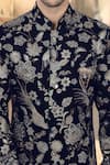 Arihant Rai Sinha_Blue Velvet, Polyester, Viscose Embroidery, Sequins Sherwani With White Pant _Online_at_Aza_Fashions