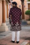 Shop_Arihant Rai Sinha_Wine Silk, Polyester, Viscose Embroidery, Sequins Blend Sherwani Set _at_Aza_Fashions