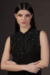 Buy_Pooja Peshoria_Black Georgette, Satin Beads Mandarin Collar Hand Embroidered Kurta Set _Online