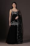 Buy_Pooja Peshoria_Black Georgette, Satin Sequins, Embroidery Square Neck Hand Kurta Set _at_Aza_Fashions