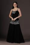 Pooja Peshoria_Black Georgette, Satin Sequins, Embroidery Square Neck Hand Kurta Set _at_Aza_Fashions