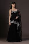 Shop_Pooja Peshoria_Black Georgette, Satin Sequins, Embroidery Square Neck Hand Kurta Set 