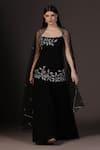 Pooja Peshoria_Black Georgette, Satin Sequins, Embroidery Square Neck Hand Kurta Set _Online