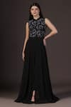 Buy_Pooja Peshoria_Black Georgette, Satin Sequins, Embroidery Mandarin Collar Hand Kurta Set _at_Aza_Fashions