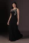 Pooja Peshoria_Black Polyester Round Neck Hand Embroidered Mermaid Gown _Online_at_Aza_Fashions