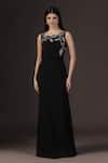 Buy_Pooja Peshoria_Black Polyester Round Neck Hand Embroidered Mermaid Gown _at_Aza_Fashions