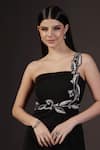 Buy_Pooja Peshoria_Black Polyester Embroidery One Shoulder Hand Gown _Online_at_Aza_Fashions