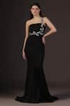 Buy_Pooja Peshoria_Black Polyester Embroidery One Shoulder Hand Gown _at_Aza_Fashions