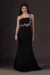 Shop_Pooja Peshoria_Black Polyester Embroidery One Shoulder Hand Gown _Online_at_Aza_Fashions