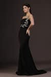 Buy_Pooja Peshoria_Black Polyester Embroidery One Shoulder Hand Gown 