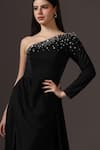 Buy_Pooja Peshoria_Black Crepe Crystals Asymmetric One-shoulder Embellished Gown _Online