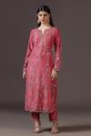 Pooja Peshoria_Pink Silk, Organza Sequins, Crystals, Cut Work Royal Hand Embroidered Kurta Set _Online_at_Aza_Fashions