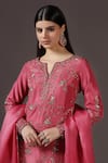 Buy_Pooja Peshoria_Pink Silk, Organza Sequins, Crystals, Cut Work Royal Hand Embroidered Kurta Set _Online_at_Aza_Fashions