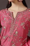 Pooja Peshoria_Pink Silk, Organza Sequins, Crystals, Cut Work Royal Hand Embroidered Kurta Set _Online