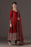 Buy_Pooja Peshoria_Red Silk, Net Sequins, Embroidery Round Neck Hand Anarkali Set _Online_at_Aza_Fashions