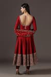 Shop_Pooja Peshoria_Red Silk, Net Sequins, Embroidery Round Neck Hand Anarkali Set _at_Aza_Fashions