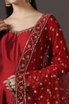 Pooja Peshoria_Red Silk, Net Sequins, Embroidery Round Neck Hand Anarkali Set _Online