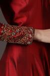 Buy_Pooja Peshoria_Red Silk, Net Sequins, Embroidery Round Neck Hand Anarkali Set _Online