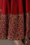 Pooja Peshoria_Red Silk, Net Sequins, Embroidery Round Neck Hand Anarkali Set 
