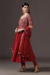 Buy_Pooja Peshoria_Red Polyester, Georgette, Net Crystals, Zari Round Hand Embroidered Anarkali Set 
