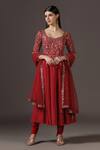 Buy_Pooja Peshoria_Red Polyester, Georgette, Net Crystals, Zari Round Hand Embroidered Anarkali Set _at_Aza_Fashions