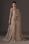 Buy_Pooja Peshoria_Gold Organza, Net Sequins, Beads Champagne Hand Embroidered Lehenga Set _at_Aza_Fashions