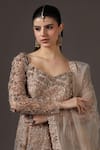 Shop_Pooja Peshoria_Gold Organza, Net Sequins, Beads Champagne Hand Embroidered Lehenga Set 