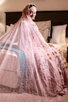 Shop_Pooja Peshoria_Pink Silk, Net Embroidery, Applique, Fabric 3d Embellished Bridal Lehenga Set _at_Aza_Fashions