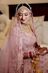 Pooja Peshoria_Pink Silk, Net Embroidery, Applique, Fabric 3d Embellished Bridal Lehenga Set _Online_at_Aza_Fashions