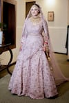 Buy_Pooja Peshoria_Pink Silk, Net Embroidery, Applique, Fabric 3d Embellished Bridal Lehenga Set _at_Aza_Fashions