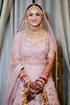 Pooja Peshoria_Pink Silk, Net Embroidery, Applique, Fabric 3d Embellished Bridal Lehenga Set _at_Aza_Fashions