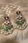 Shop_Saga Jewels_Green Gemstones, Pearls Designer Chandelier Earrings _at_Aza_Fashions