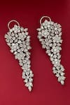 Shop_Saga Jewels_White Crystals, Diamonds Floral Design Earrings _at_Aza_Fashions