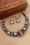 Shop_Saga Jewels_Blue Crystals, Studs Designer Necklace And Earring Set _at_Aza_Fashions
