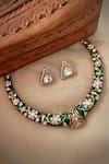 Shop_Saga Jewels_Green Diamonds Designer Necklace And Earring Set _at_Aza_Fashions