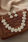 Shop_Saga Jewels_White Stones Designer Floral Necklace And Earrings Set _at_Aza_Fashions