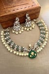 Buy_Saga Jewels_Green Pearls, Stones Designer Necklace And Earring Set _at_Aza_Fashions