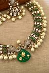 Shop_Saga Jewels_Green Pearls, Stones Designer Necklace And Earring Set _at_Aza_Fashions